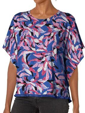 Pappagallo Women's Poncho Blouse Pink White Floral Cotton Modal Size Large L